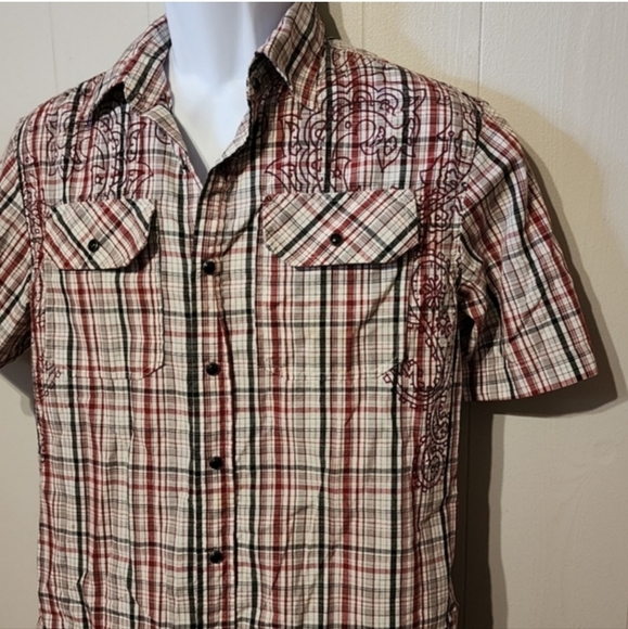 Irreverent Plaid Shirt Button Front Short‎ Sleeve Hipster Western Small A834 - Picture 1 of 4